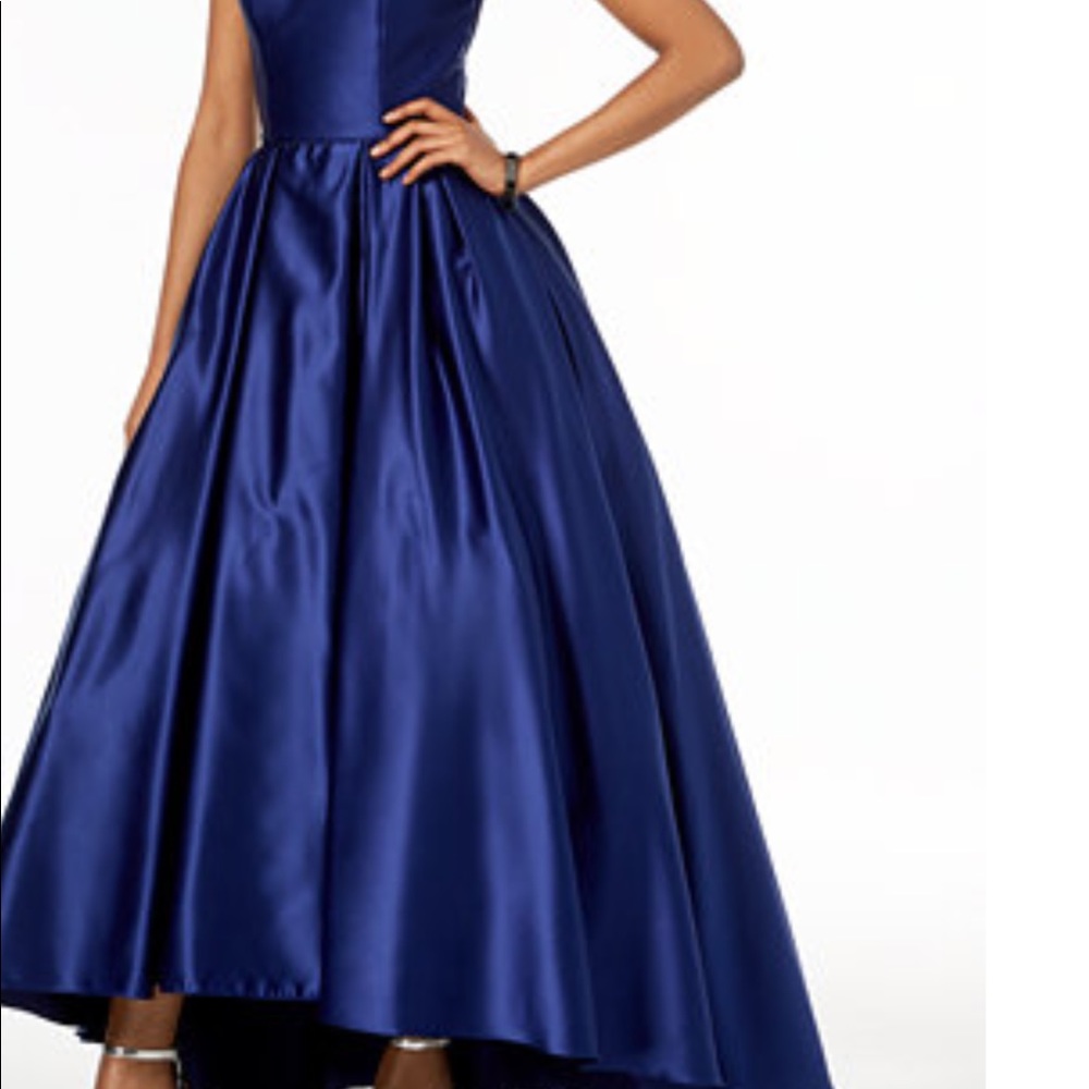 Gorgeous hi low red satin ball gown.